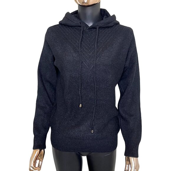 S. Christina 100% Cashmere Knit Hoodie Sweater S/M Gray or Black Soft Pullover - Picture 2 of 12